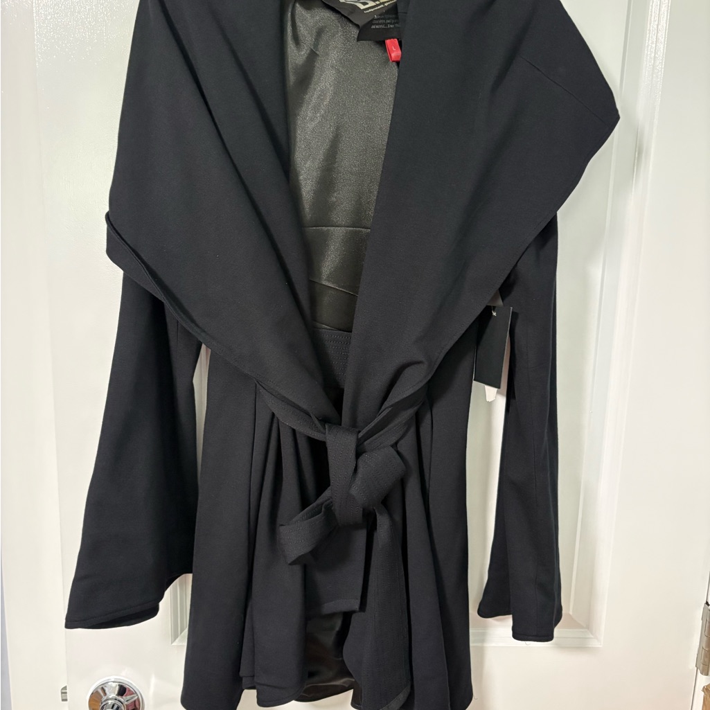 Black Hooded Wrap Coat From Gei